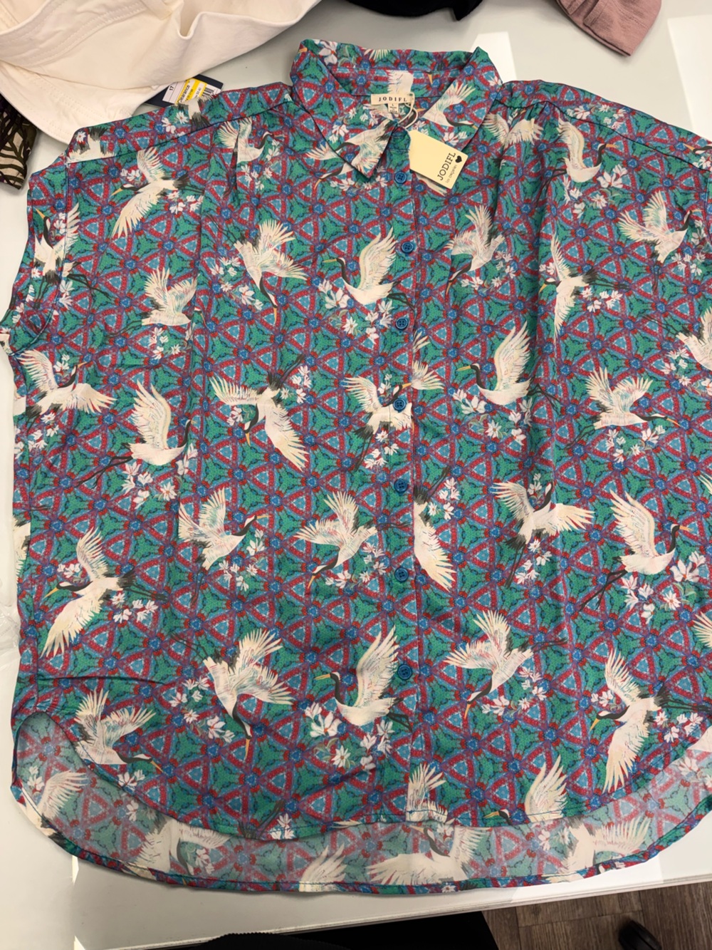 JODIFL Teal Bird-Pattern Pet Accessory with Red and Blue Accents